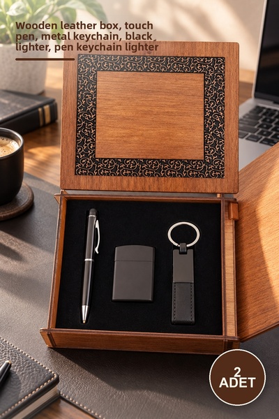 Yenilig 2-Piece Black Pen Keychain and Matte Lighter Set with Wooden Box – Wo...