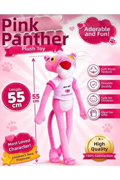 Hepsilazım Pink Panther Plush Toy Figure Pink Panther 55 cm Soft Textured Cut...