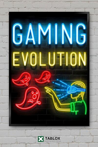 tablomaxtbx Gaming Evolution Player Evolution Gamer Αφίσα Νέον με Κορνίζα Δια...
