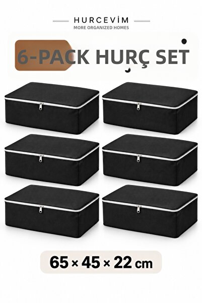 HURCEVİM 6-Piece Large Size Under-Bed Storage Bag 65X45X22 cm Black Thick Int...