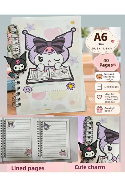 Buki'nin Atölyesi Kuromi Charmlı Notepad Spiral Bound 40 Pages Lined A6 Gift ...