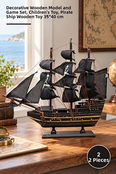 Yenilig 2 Wooden Pirate Ships – Decorative Wooden Model and Play Set, Childre...