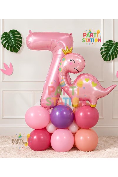 Parti Station مجموعة بالونات عيد الميلاد بتصميم ديناصور وردي لطيف لعمر سنة وا...