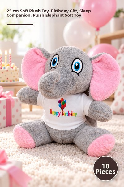 Yenilig 10 Pieces Happy Birthday T-Shirt Plush Elephant – 25 cm Soft Plush To...