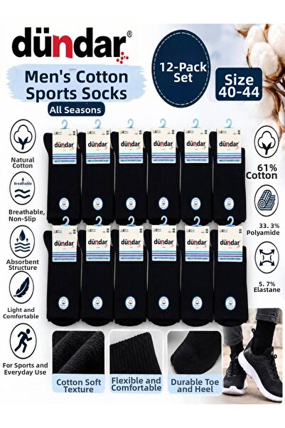 Dündar 4 Seasons 12-Pack Men's Cotton Sports Socks 40-44