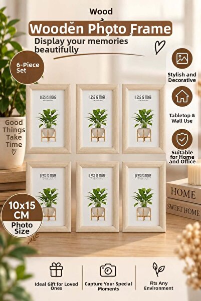 BRE HOME Σετ 6 Ξύλινων Κορνιζών 10x15 εκ. Διακοσμητικό Κορνίζα Επιτραπέζιας Ε...