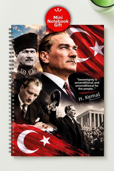 BLACKONECLASS Atatürk A5 Metal Spiral Unlined Cardboard Cover Atatürk Notebook