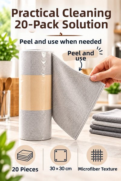 FLY LIFE Roll Microfiber Cleaning Cloth 30X30 cm Multi-Purpose Kitchen Bathroom Glass Furniture Cloth 20Pcs