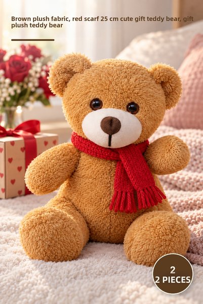 Yenilig 2 Pieces Plush Teddy Bear – Brown Plush Fabric, 25 cm Cute Gift Teddy...