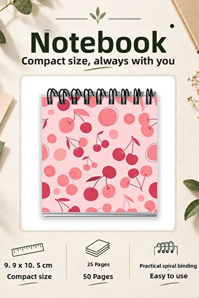 giftkonsept Cute Cherry and Flower Pattern Mini Notepad Set