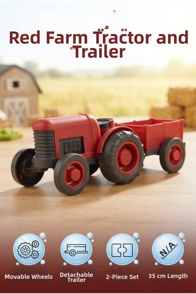 Tıfıl Toys جرار مزرعة أحمر مع مقطورة 35 سم، لعبة جرار متحركة بعجلات مع مقطورة...