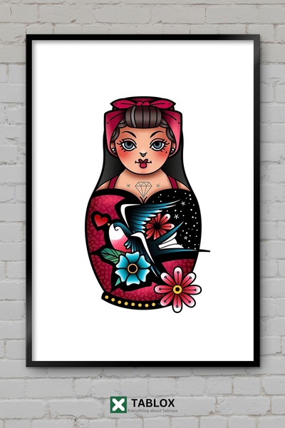 tablomaxtbx Fată Fată Tatuaj Artă Tatuaj Portret Poster Aspect de ramă Decora...