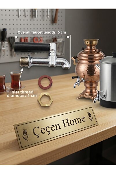 ÇEÇEN HOME Metal Tea Samovar and Dispenser Tap 6 cm - 1 cm Inlet Threaded Sam...