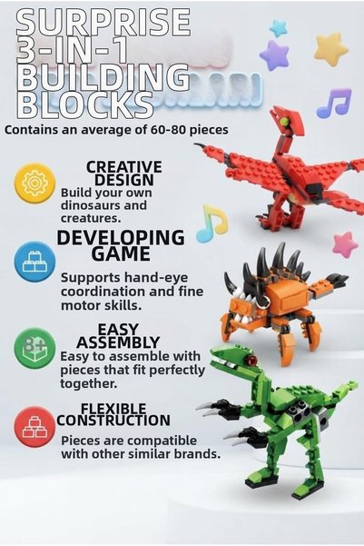 Tıfıl Toys مجموعة بيض المفاجآت المكونة من 3 قطع من مكعبات البناء مع شخصيات ال...