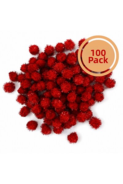 Renk İthalat Pompon cu sclipici Roșu 40 mm Pachet de 100 Ornament Decorativ H...