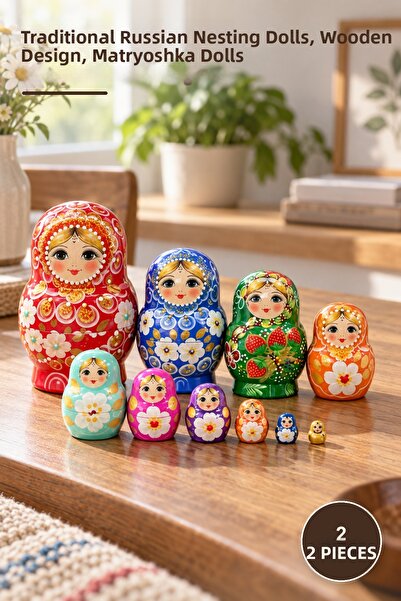 Yenilig 2-Piece Wooden Matryoshka Set – Traditional Nesting Toy, Wooden Desig...