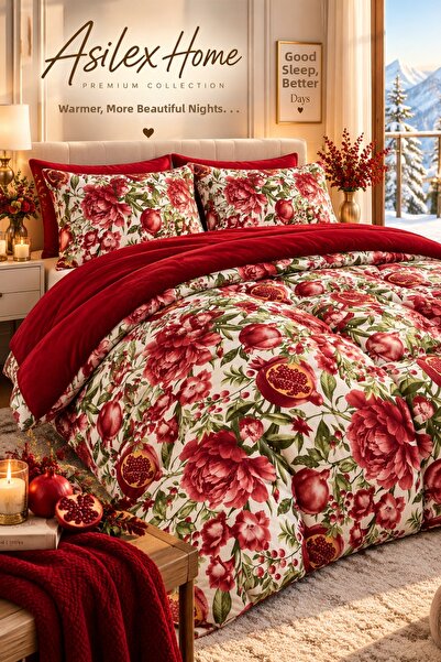 Asilex Home Collection Σετ ύπνου με μοτίβο λουλουδιών ρόδιου Welsoft, διπλής ...