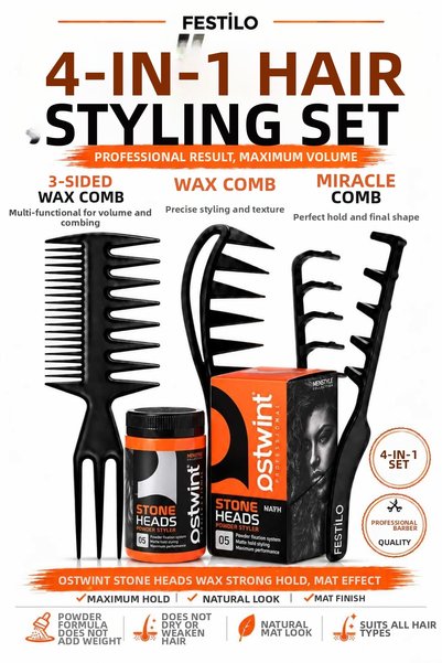 FESTİLO Women's Special 4-Piece Hair Styling Set Wax Comb Set Volumizing Hair...