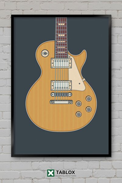 tablomaxtbx Декоративна рамкирана MDF картина със златна китара Gibson Les Pa...