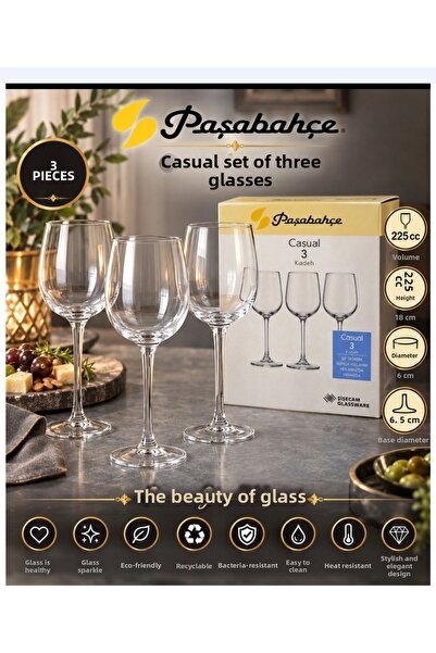 Paşabahçe 3 Pcs Casual Footed Cups Medium Size 225 Cc Volume 18 cm Height 6 c...