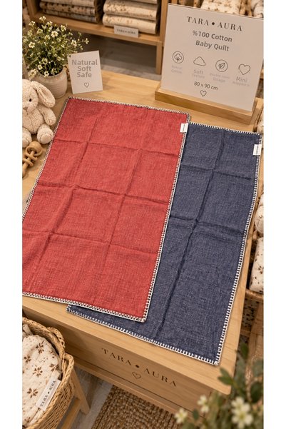 TaraAura Cotton Baby Blanket Red-Navy Blue