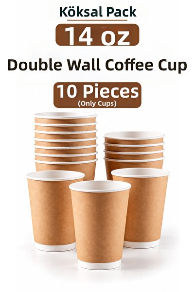 Köksal Pack 10 Pcs 14 oz Double Wall Kraft Coffee Cup Without Lid Double Wall...
