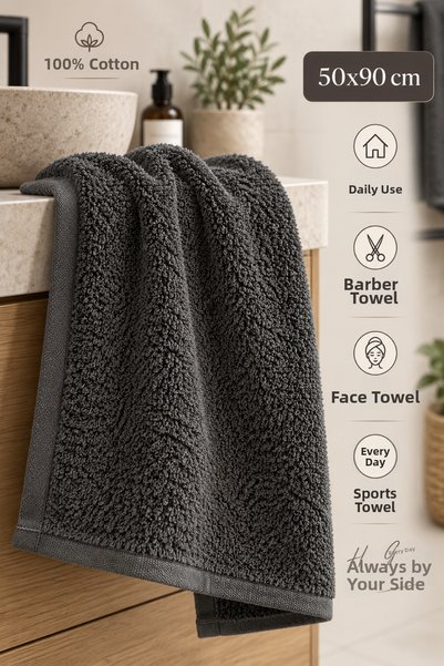 GLOMAR Anthracite Face Towel Soft 100% Cotton Barber Fitness Sports Towel Non...