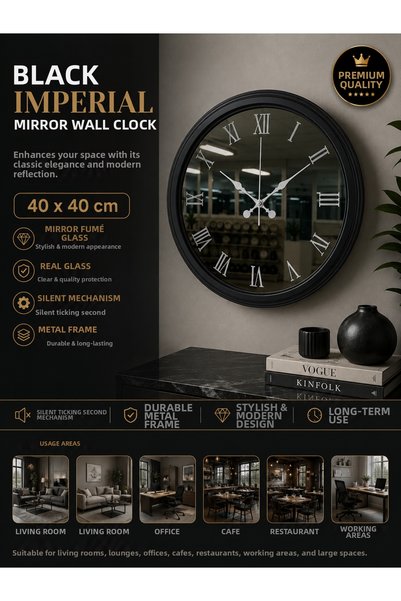 Generic Brand Black Imperial Mirrored 40 X 40 cm Wall Clock