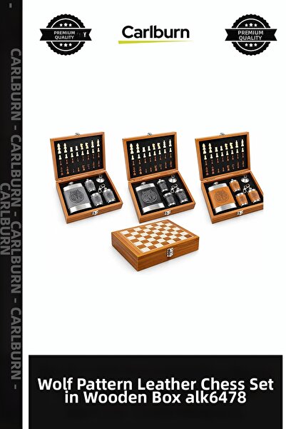 Carlburn Special Edition Men's Gift Set with Wolf Pattern Leather Covered Che...