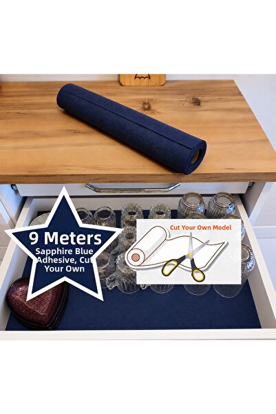 Perisfer Adhesive Dark Blue 9Mt Cut-It-Yourself Non-Slip Drawer Cabinet Organ...
