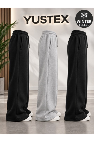 yx yustex sport 3 Pieces of Hooded Winter Sweatpants (Black + Gray + Black) 3 Pieces of Sweatpants to Come - Loose Fit Oversize Style with Side Pockets