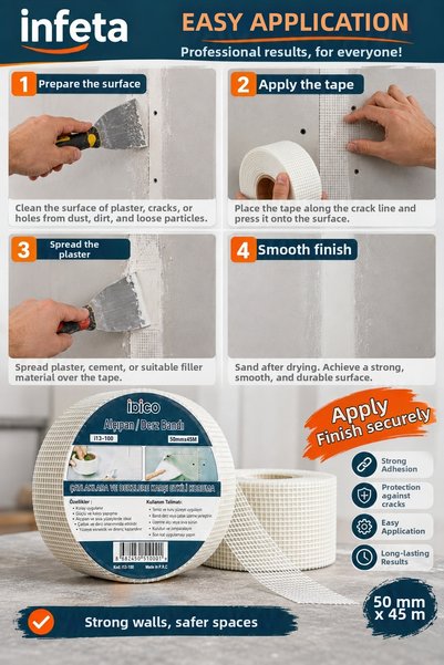 İnfeta 50 mm X 45 m Drywall Joint Tape Meshed Crack and Joint Point Reinforcement Tape