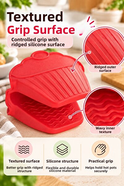 FLY LIFE Silicone Oven Mitt Hot Pot Tray Holder Non-Slip Heat Resistant Red