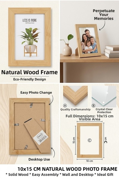 TARIK HOME 10X15 cm Wooden Photo Frame - Special Textured Natural Desktop Frame