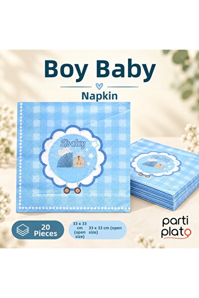 Roll-Up Baby Boy Blue Napkins 20 Pieces 33X33 cm Baby Shower Birthday Tableware