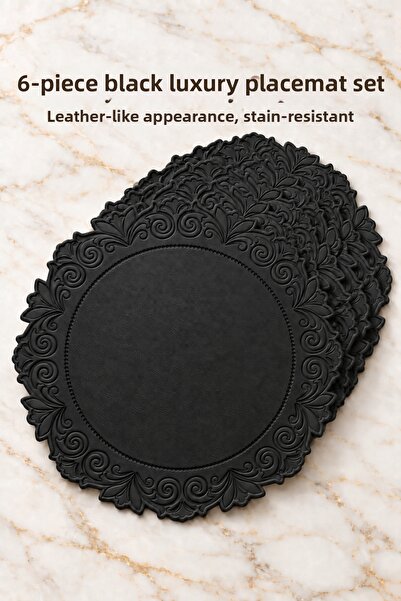 ACELEYOLLA Set de lux de 6 piese cu aspect de piele, negru, în relief – 37 cm