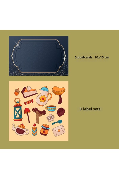 TELLGRAF Ramadan Themed DIY Postcard Set (10X15 cm 5 Postcards - 3 Sticker Sets)