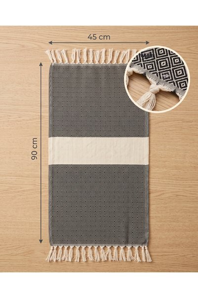 last icon Black Ecru Diamond Patterned Peshtemal Kitchen Towel 45X90 cm Cotto...