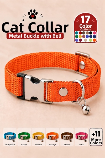 Pompiti طوق للقطط قابل للتعديل مع خشخيشة صوتية باللون البرتقالي