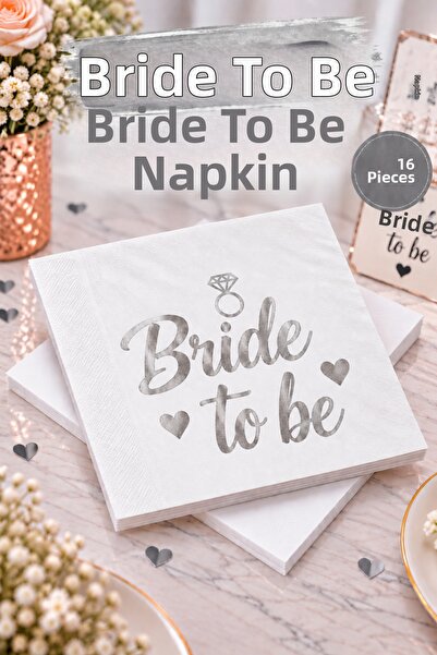 Huzur Party Store Bride to Be Napkin Silver Gilt White 16 Pieces Gray Leaf Ba...