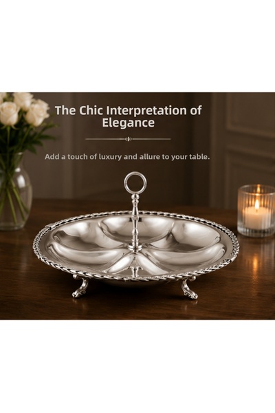MD MİMOZA DEKOR Black Pearl Silver Rope Patterned Presentation Tray with Hand...