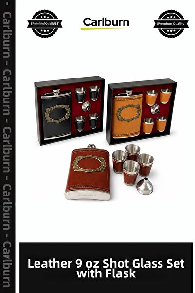 Carlburn Special Edition Gift Travel Flask with 4 Shot Glasses and Leather Co...