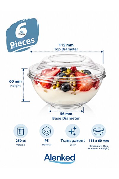 alenked 250 Cc Transparent Plastic Dessert Container with Lid, Pudding Rice P...
