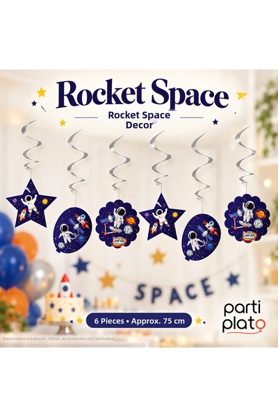 Kikajoy Space Themed Hanging Ornament 6 Pieces 75 cm Rocket Space Rocket Astronaut Birthday Decoration