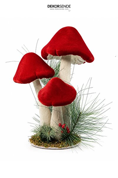Dekorsende Christmas Decorative 3-Piece Velvet Mushroom Figurine Ornament Red...