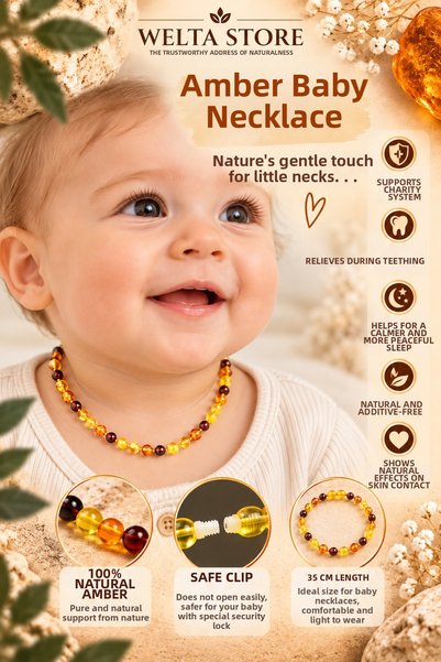 Welta Amber Baby Necklace Natural Multi-Colored Baby Teeth Necklace