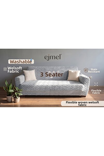 EJMEL غطاء أريكة مرن من قماش WELSOFT منقوش يتسع لـ 3 أشخاص، غطاء أريكة قابل ل...