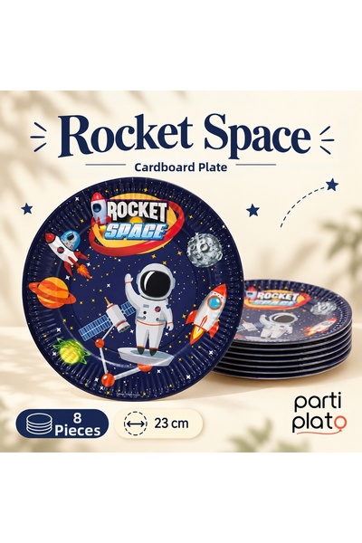 Kikajoy Space Themed Cardboard Plates 8 Pieces 23 cm Rocket Space Birthday Pa...