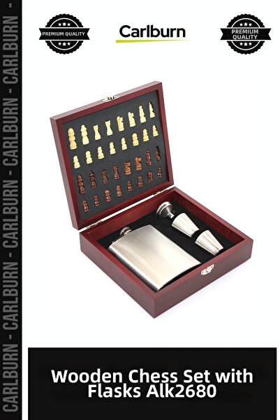 Carlburn Special Edition Gift Wooden Boxed Chess Flask Set