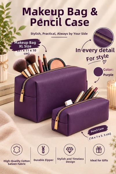 RONYA LEATHER حقيبة مكياج من الجلد النباتي متعددة الأغراض للاستخدام اليومي (2...